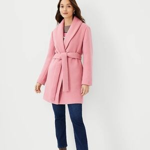 NWT Wool Blend Pink Ann Taylor Shawl Collar Wrap Coat sz L